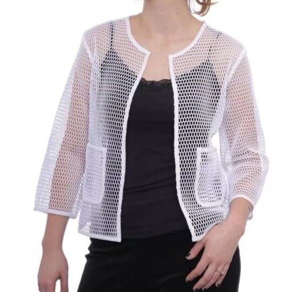Alfani White Open Front Mesh Jacket Cardigan Womens M cyber punk Whimsigoth - Picture 1 of 8